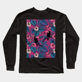 Toucan garden in violet and blue Long Sleeve T-Shirt